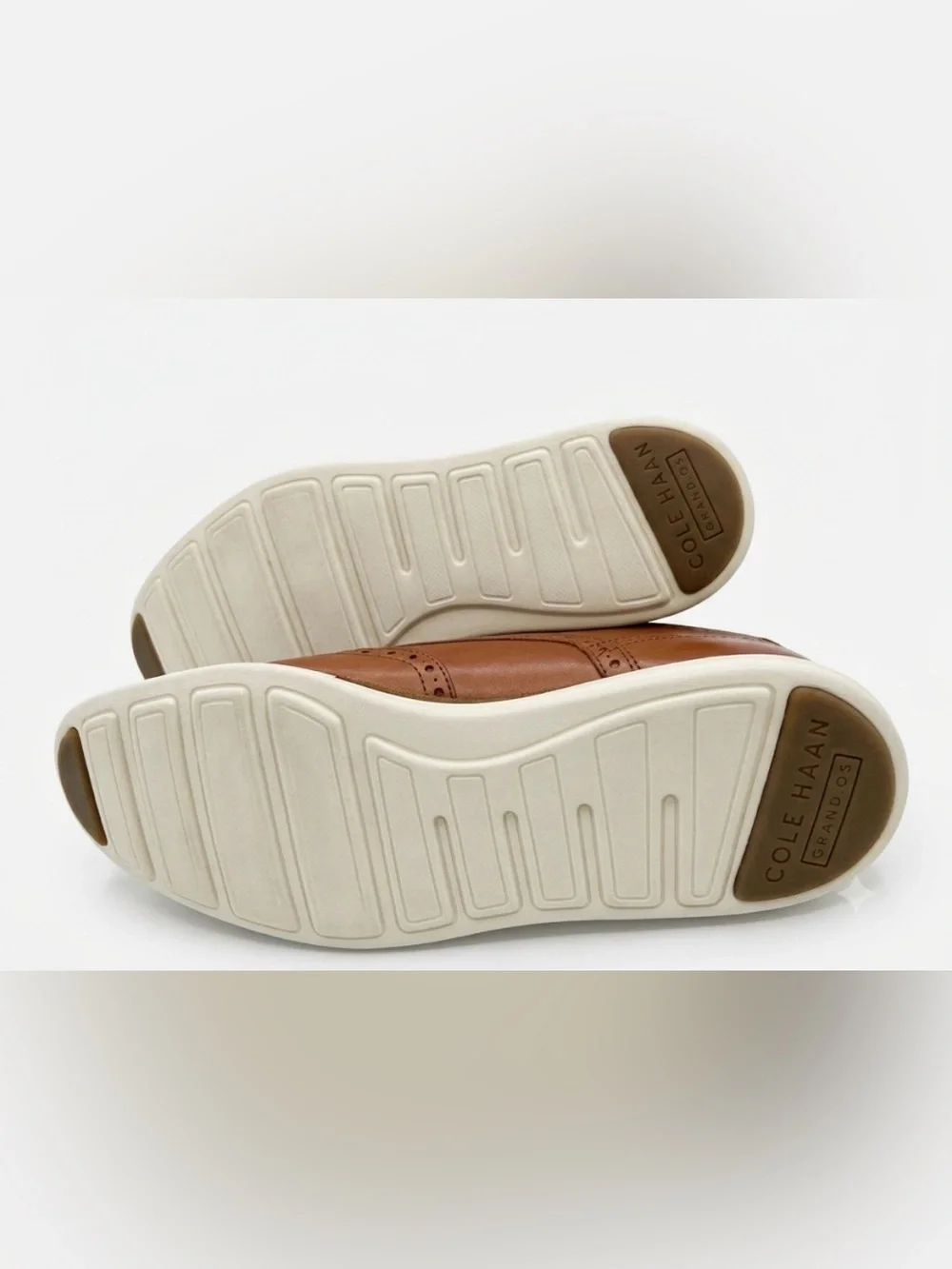 Cole Haan Tan Leather Wingtip Derby Shoes with Cream Sole